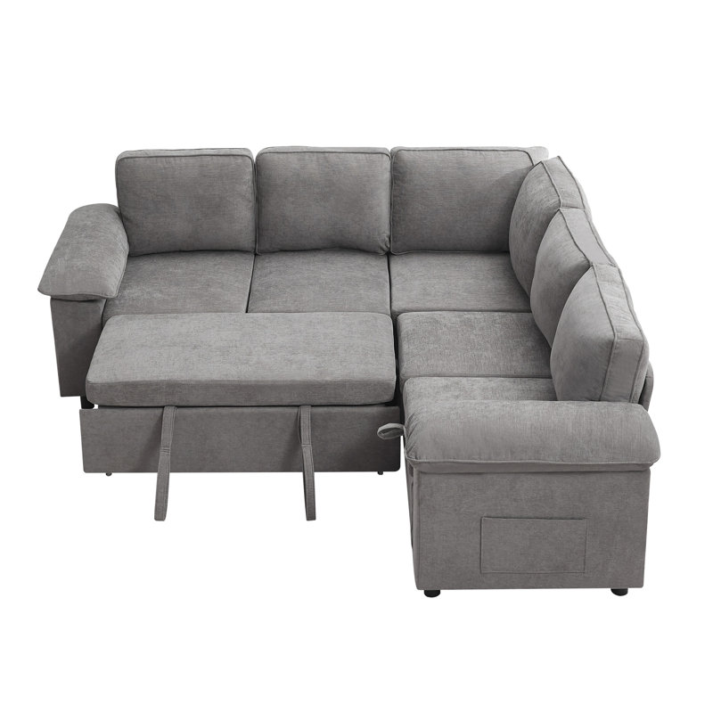 85" Modern L-Shape Sleeper Sectional - Modular 5-Seater Convertible Sofa with Pull-Out Bed & Storage, Light Grey