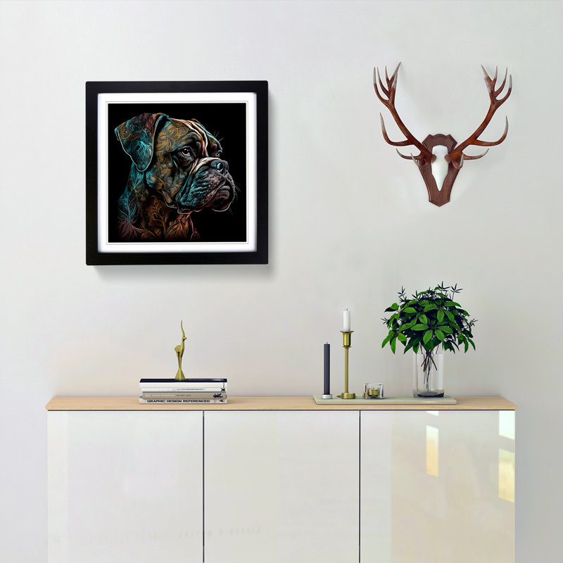 Boxer Dog Ornamental Art - Framed Print, Black