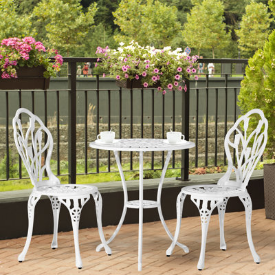 Outdoor 3-Piece Cast Aluminum Rose Bistro Set by Fleur De Lis Living