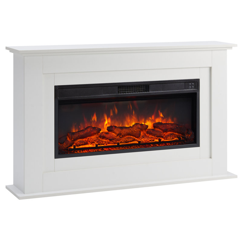FLAMEKO Savannah Freestanding Electric Fireplace Suite, 2kW Heater, Remote, White, 78.5cm H x 128cm W x 25cm D