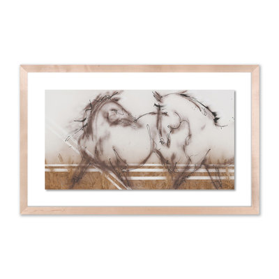 «Two Horses» par Donna Bernstein - Reproduction d'art graphique sur papier encadré