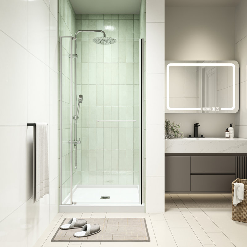 28 - 32"w X 72"h Shower Door, Universal Pivot, Open Outside, 1/4" & 5/16" Tempered Glass, Brushed Nickel Finish, 304 Stainless Steel Hinge, Leak Method, Magnetic Seal, Adjustable Channel, 4"
