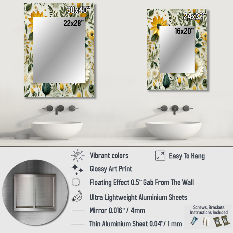 Aniaha Boho Botanicals Boho Greens - botanical  Mirror, Scandinavian Unique Wall Mirror, Printed Metal Art, 40" x 30"