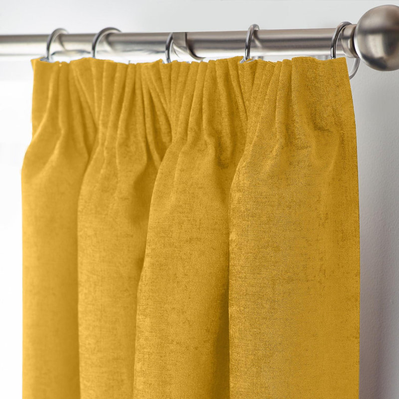 Eilfried Chenille Pencil Pleat Taped Top Curtains, 229cm Width x 229cm Drop, Yellow