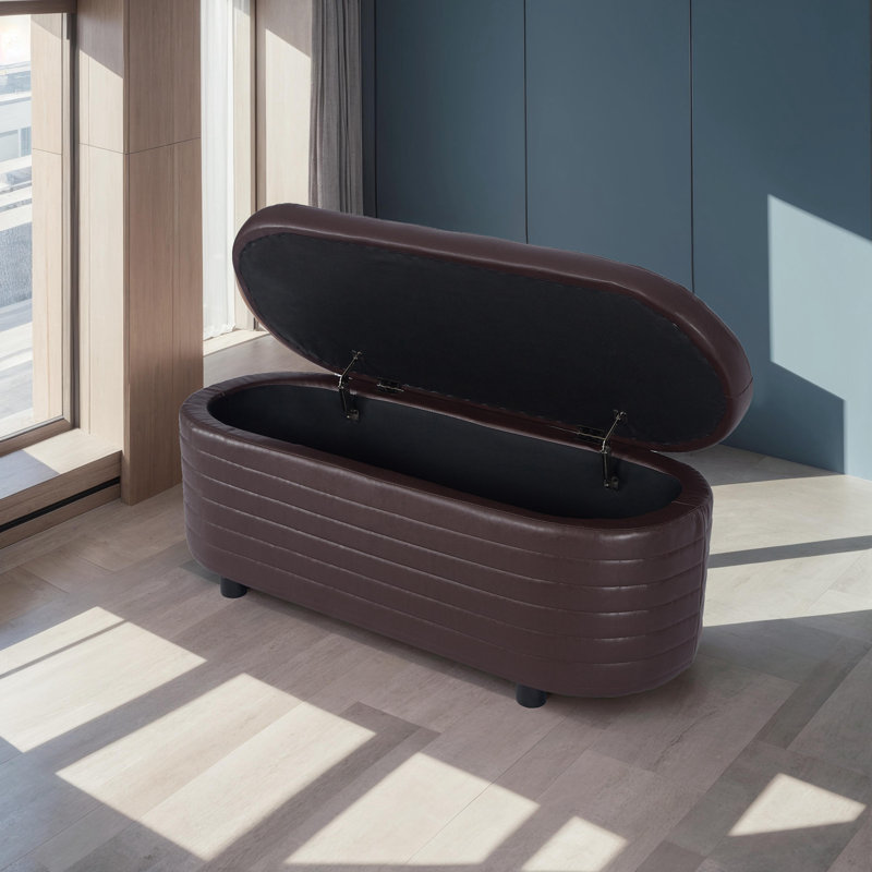 Banc de rangement en similicuir Teit, Brun
