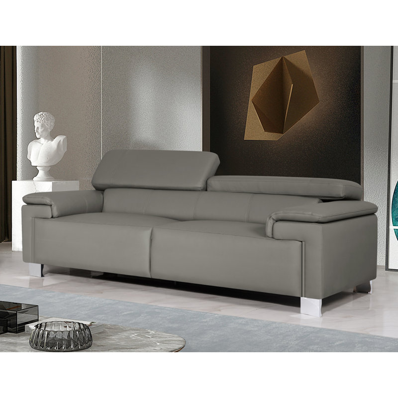 Chavely Genuine Leather Pillow Top Arm Sofa, Grey, 3