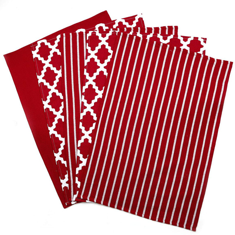 Cotton Waffle Tea Towel Set Kitchen Towel, Black/Sage/Red
