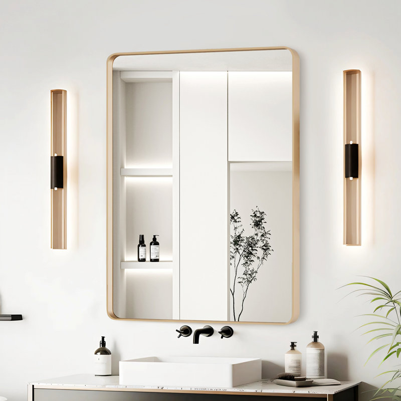 Miroir rectangulaire pour salle de bain, Doré, 32 po x 24 po