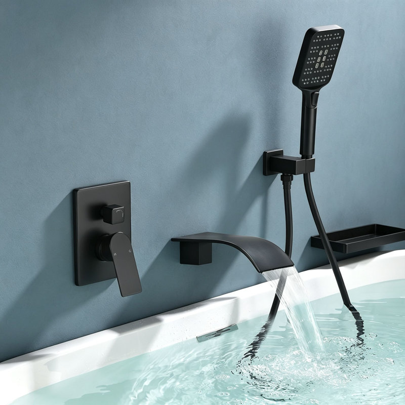 Robinet de baignoire mural avec pomme de douche à main Topcraft, Matte Black