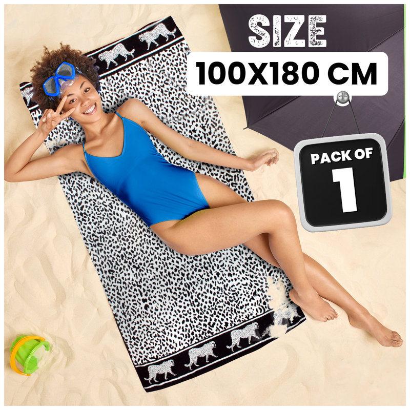 Premium Cotton Rich Velour Beach Towel, Soft Touch, Quick Dry & Highly Absorbent Towelette for Pool & Beach, 100x180 cm