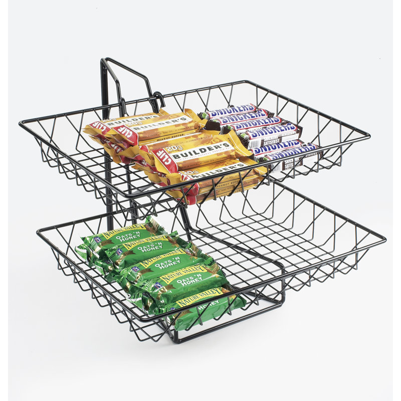 Merchandiser à deux niveaux avec paniers rectangulaires en fil métallique - 18 po x 15 po x 15 po