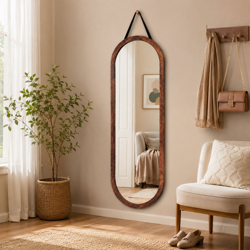 Miroir mural ovale en bois