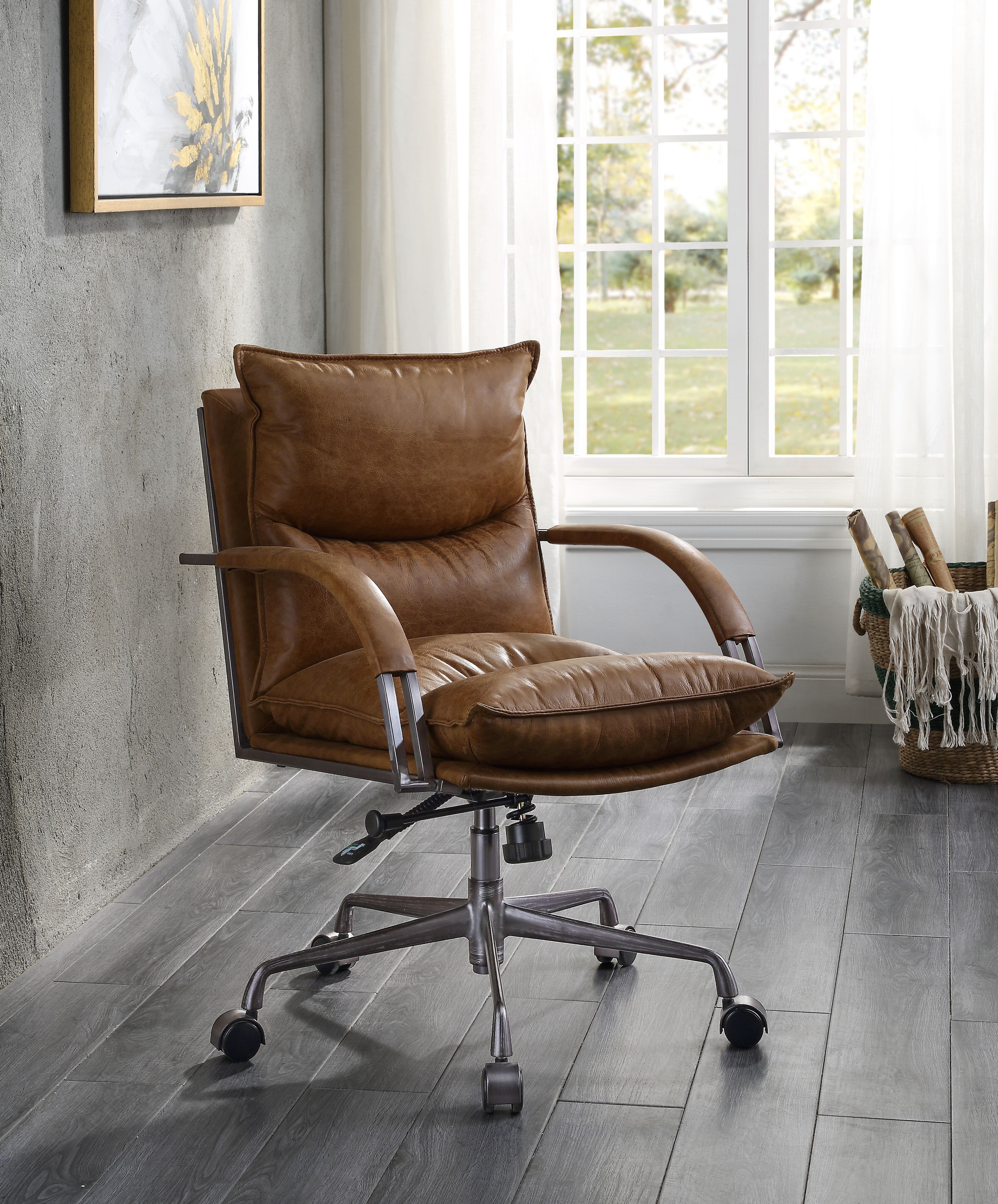 Willa Arlo Interiors Lundgren Leather Task Chair with Padded Arms & Reviews