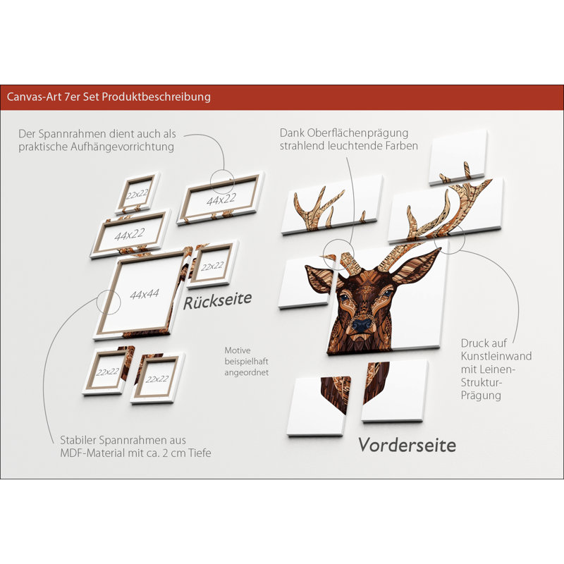 Deer - 7 Piece Single Picture Frame Print on Canvas