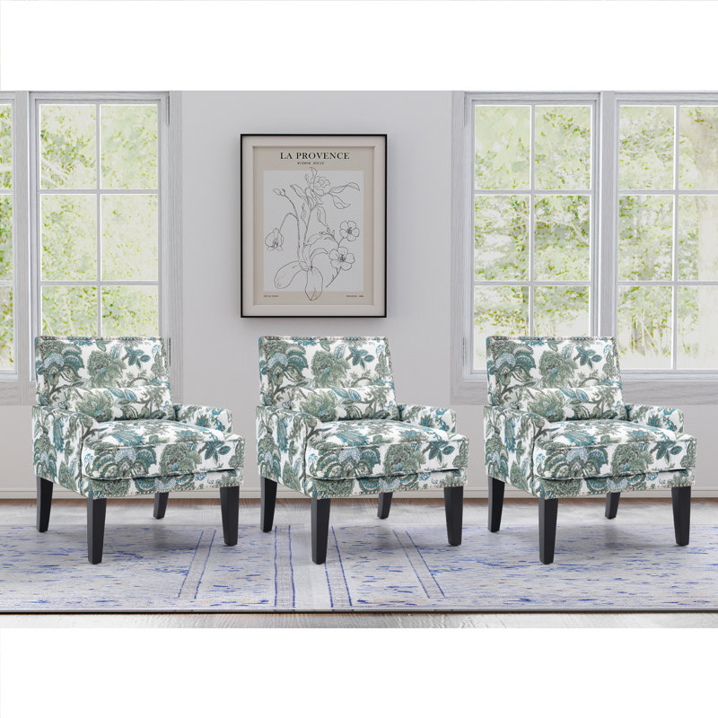 28.7'' Wide Vintage Floral Soft Upholstered Fabric Armchair With Nailhead Trim And Lumbar Pillow (Set Of 3), Green Floral