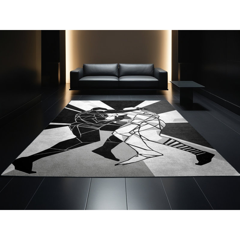 Tapis gris à motif géométrique doux et moelleux Soft Grappin, 3 x 5