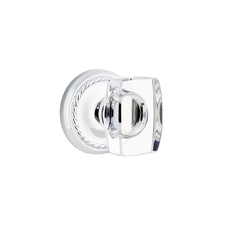 Ensemble de boutons d'intimité Emtek avec rosette en corde et bouton en verre Windsor, Chrome brillant