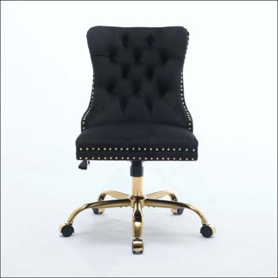 Furniture Office Chair,Modern Velvet Upholstered Tufted Button Home Office Chair With  Metal Base,Adjustable Desk Chair Swivel Office Chair