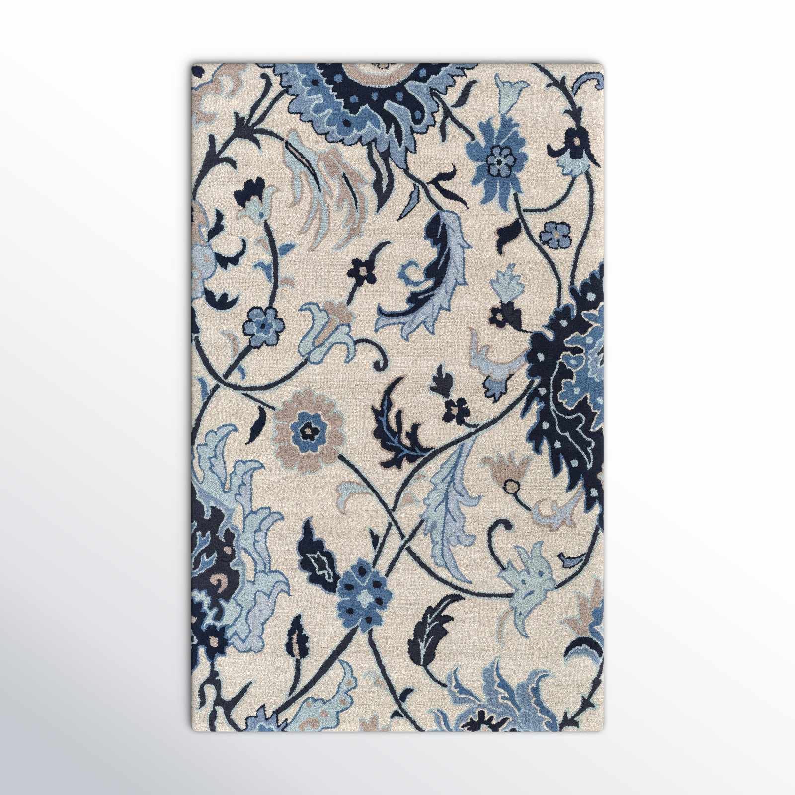 Alexander Floral Hand-Tufted Wool Blue/Ivory/Beige Area Rug, Rectangle 2' x 3'