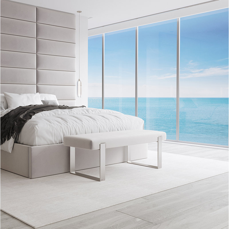 Banc rembourré Sapan, Gris platine, Velours