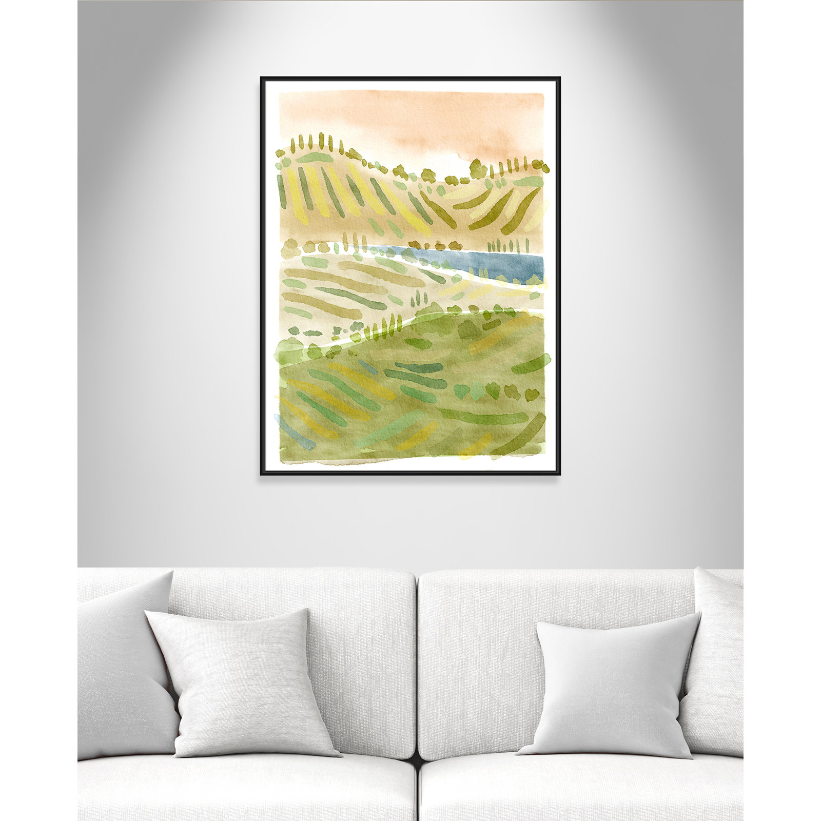 Tuscan Countryside Print by Leah Straatsma, No Mat, 49.5" H x 37.5" W x 2" D, Black Floater Framed Canvas