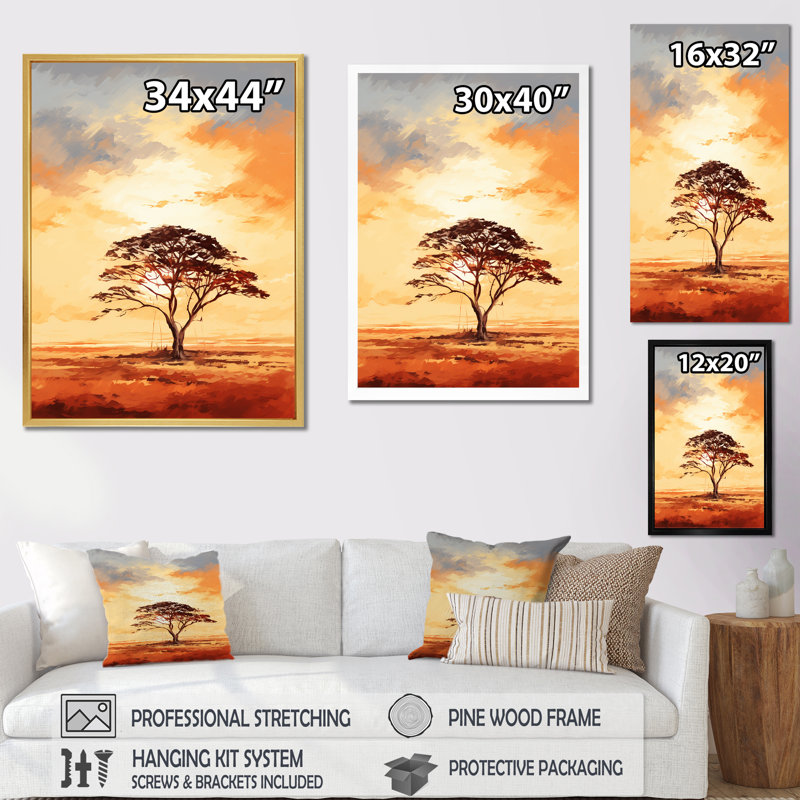 Essence d'arbre africain - Reproduction d'art mural arbre africain, Cadre flottant doré, H 20 po x l 12 po