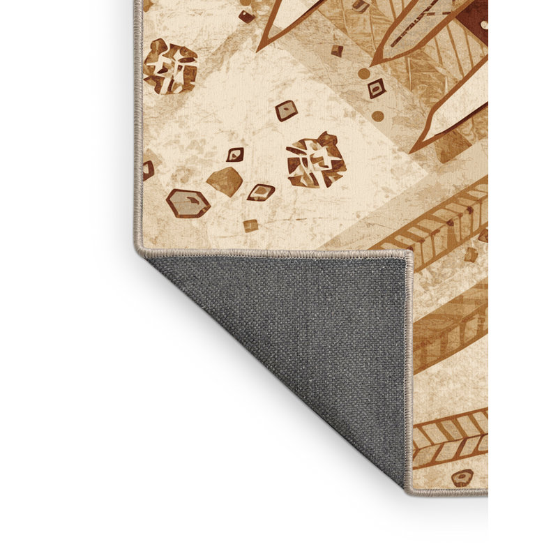 Soft Plush Forbell Mardi Gras Float Global Inspired Geometric Area Rug in Beige – Beige Binding, 2x3