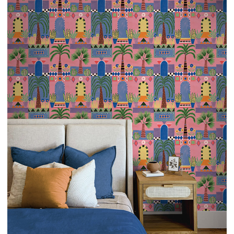 Papier peint à motifs géométriques Zilpha, Rose