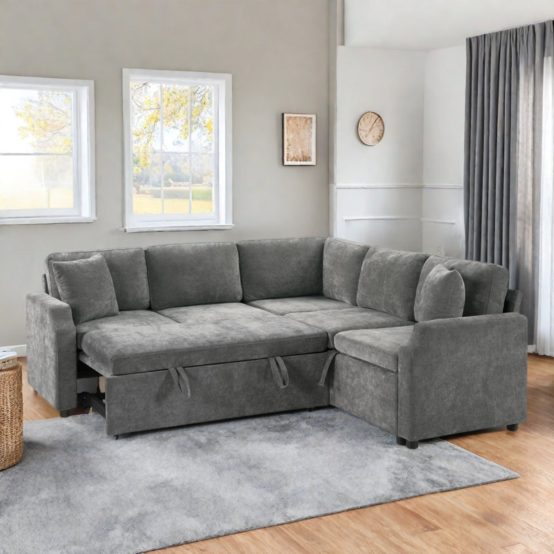 Canapé modulaire en L avec compartiment de rangement caché, Gris chenille