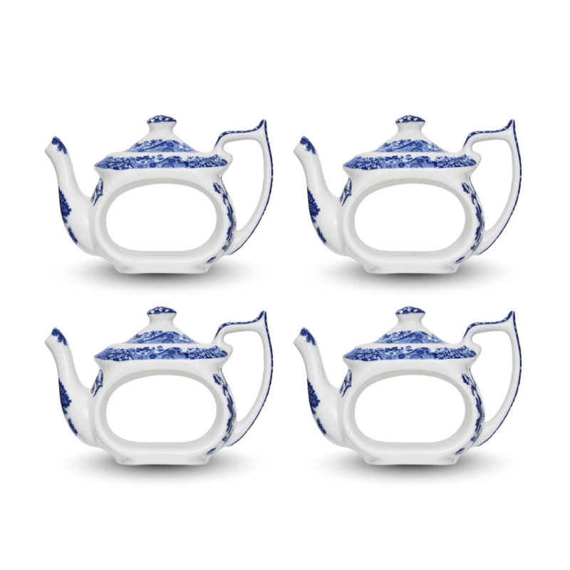 Spode – Blue Italian – Teapot Napkin Rings – BlueWhite, Set of 4
