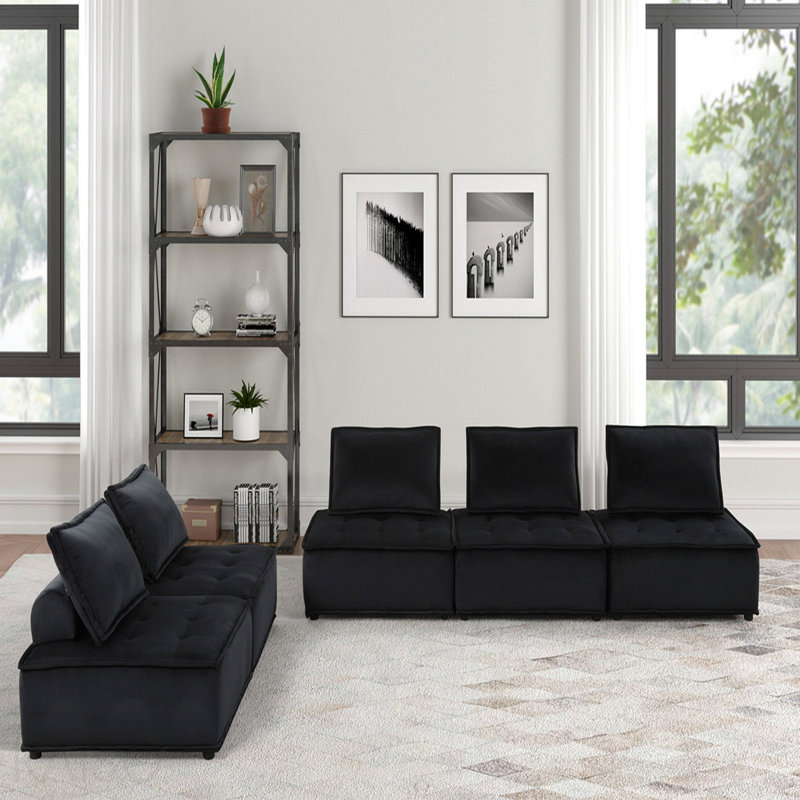 Canapé modulaire en velours noir 120 pièces 5 pièces