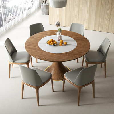 Simple Round Brown Solid Wood Dining Table Sets