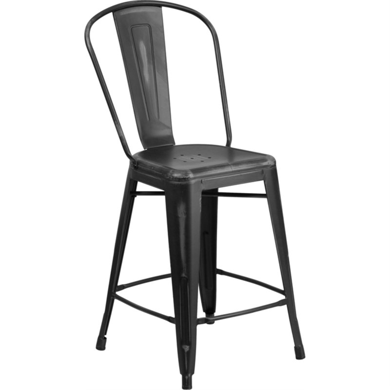 Tabouret de bar Iddings, Noir patiné, 1, Tabouret de comptoir (siège d'une hauteur de 24 p