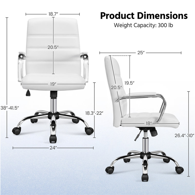 Wanetta Mid-Back Office Chair with Arms 360° Swivel, White