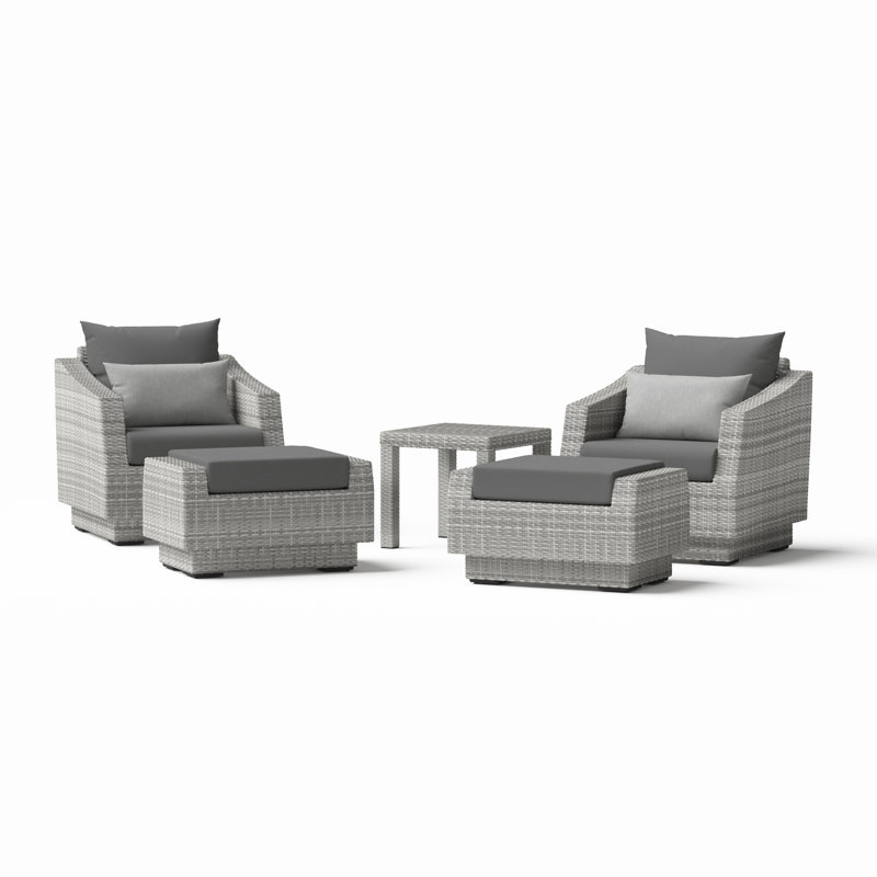 Cannes 5 Piece Club Seating Group with Cushions, Charcoal Grey Sunbrella®