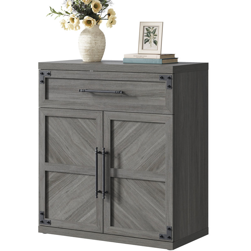 Chevron Accent Cabinet with Drawer & Adjustable Shelf, Ash Gray