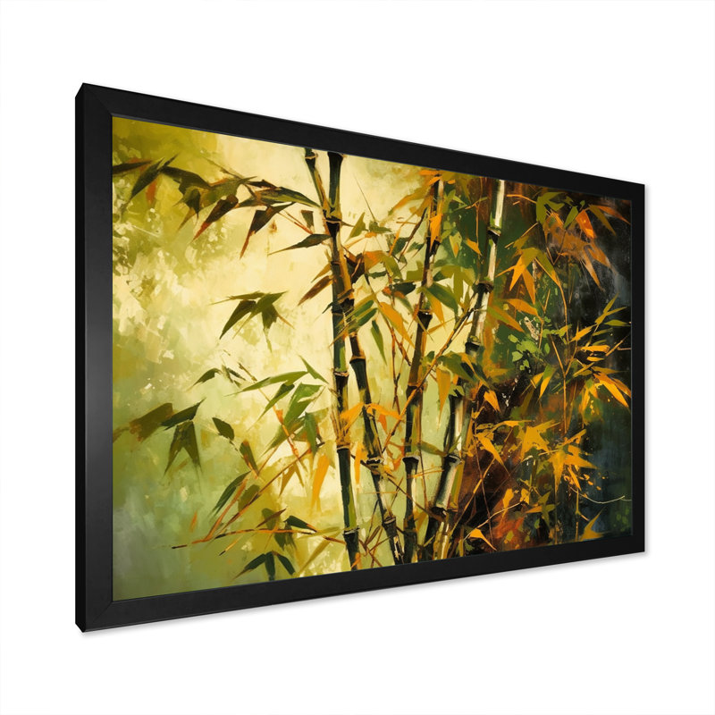 «Roarie Green Floral Bamboo Oasis II», reproduction sur toile, H 30 po x l 40 po x P 1,5 po, Cadre photo noir