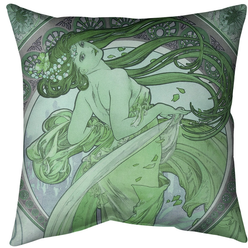 Insert de coussin décoratif alphonse mucha the danse, Bourre en polyester, Vert, 14 po x 14 po