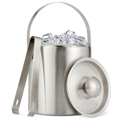 2 Litre Stainless Steel Ice Cube Bucket, Insulated Double Wall With Lid & Tongs For Home Bar, Outdoor Party Gives Hours Of Ice For Cocktails And Drinks