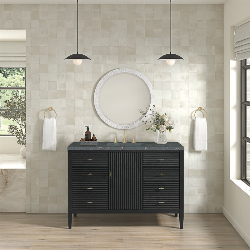 Myrrin 48'' W Single Vanity, Carbon Oak, Parisian Blue, 8" Widespread