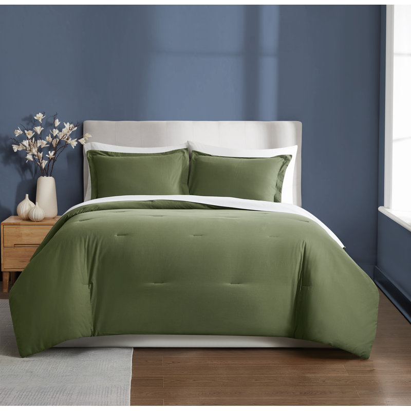 Brooklyn Loom Essential Cotton Comforter Set, Green, Queen Comforter  + 2 Shams