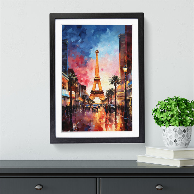 Las Vegas Impressionism - Single Picture Frame Print on Wood, 34cm H x 25cm W x 2cm D, Black