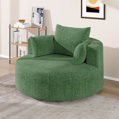 Boneless 360° Swivel Chair, Chenille Fabric Accent Barrel Chair, Swivel Round Sofa Chair With 3 Removable Pillows