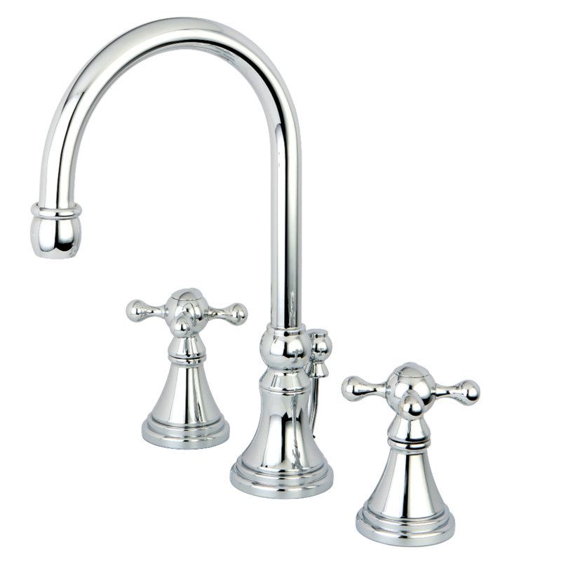 Robinet de salle de bain à large entraxe avec drain escamotable en laiton, Chrome poli