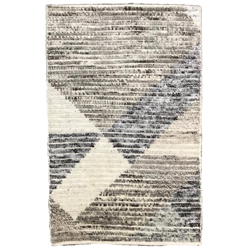 Classics Hand-Knotted Wool Ivory/Cream/Black Area Rug, Rectangle 10' x 14'