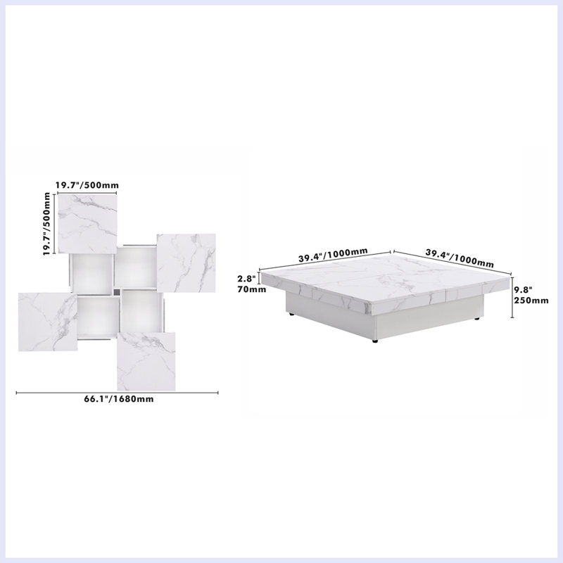 Table basse moderne avec plateau coulissant avec rangement, Blanc