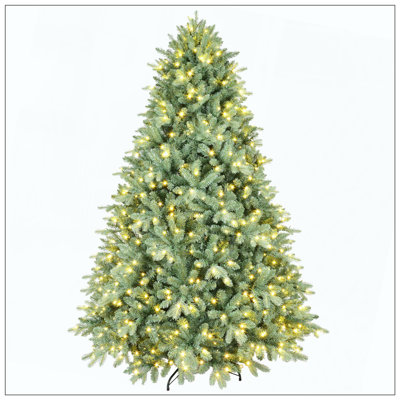 Pre-Lit Christmas Tree With 300 Warm White LED Lights – 592 PE+PVC Tips, Hinged Branches For Easy Setup, Sturdy Metal Stand, Unique Holiday Decoration