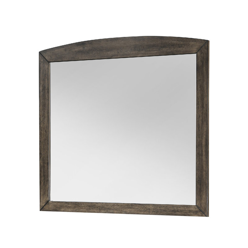 Miroir de commode Roxy, plateau courbé, bois d'hévéa massif brun noyer rustique