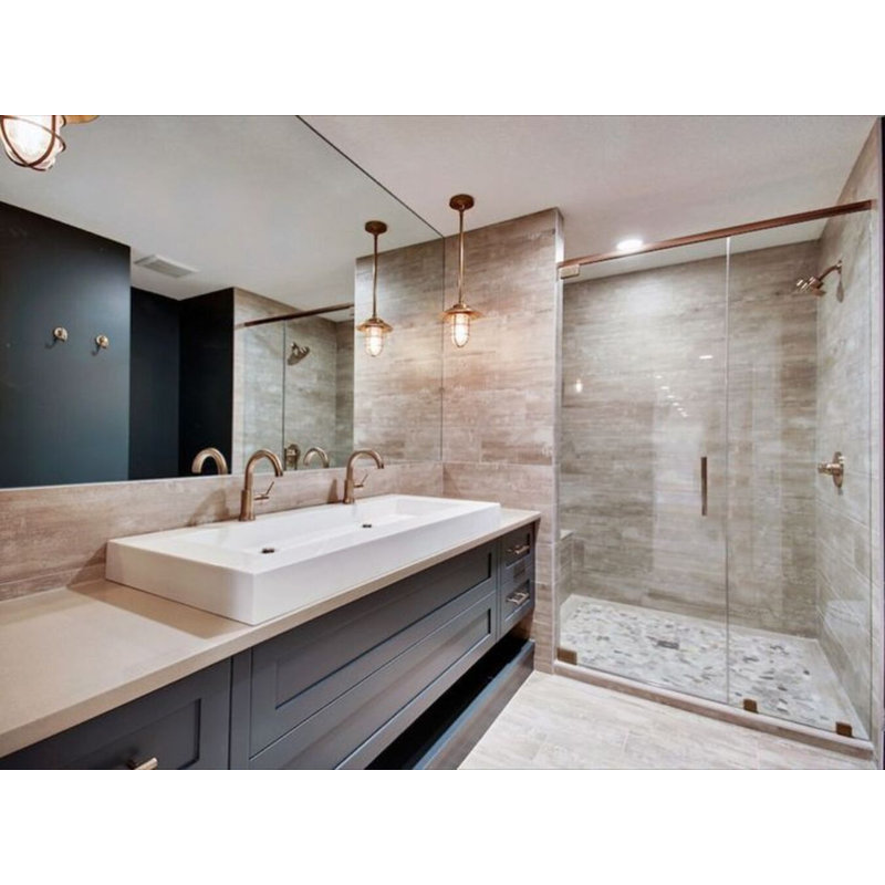 60" Cube Collection Trough Lavatory, 4" Height, with Wood Bridge, High Gloss White, Brushed Nickel, Single