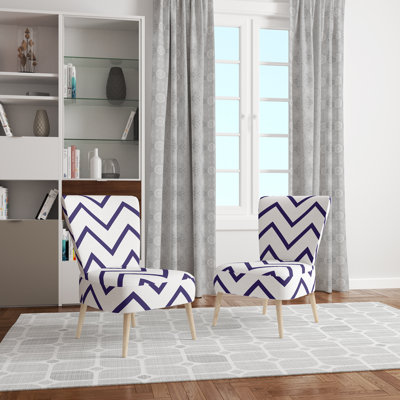 Chaise d'appoint rembourrée à motif en chevron bleu à motif zigzag